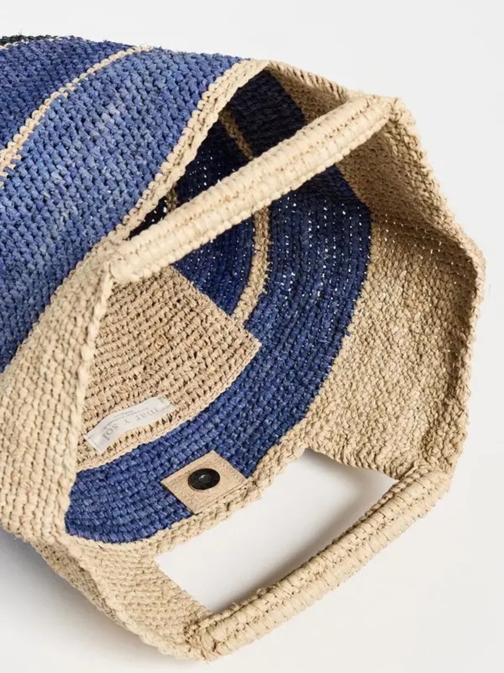 NEW Mar y Sol Woven Straw Tote Bag in Natural and Navy - Picture 4 of 4
